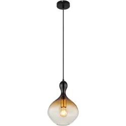 Pendellampe schwarz Wohnzimmerleuchte modern Esstisch Glasschirm rauch goldfarben, Metall,1x E27, DxH 23x120 cm