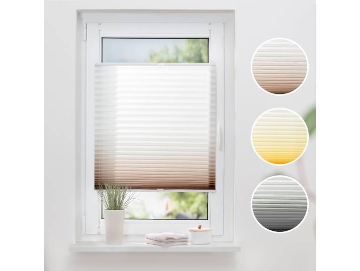Plissee K-HOME Farbverlauf Sunrise, ohne Bohren, Klemmfix, Farbverlauf , braun, weiß, B:25cm H:130cm, Obermaterial: 100% Polyester, Plissees, Plissee