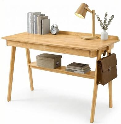 Contemporary Solid Wood Writing Desk with Storage by GDFStudio