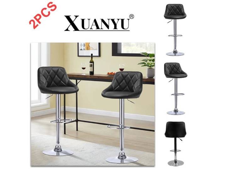 Tabouret de Bar lot 2 - XUANYU - Noir - Industriel - Réglable - Chaise de Bar - avec Dossier - Roulement 120kg