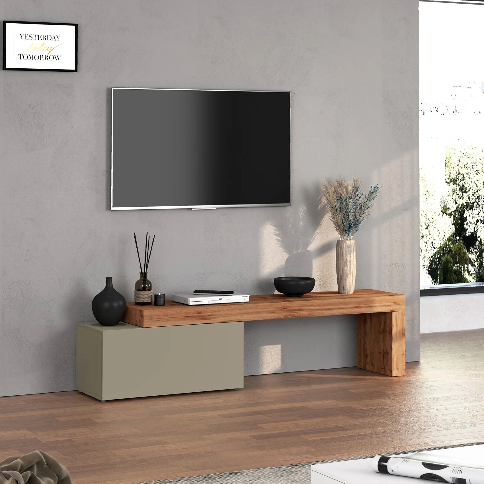garneroarredamenti Mobile porta tv 210x51h cm tortora rovere Block