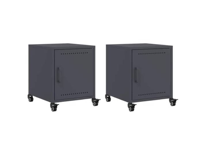 Fisinber Nachttisch 2er Set Anthrazit 36x39x43,5 cm Stahl mit Rollen Kompakter Nachtschrank aus robustem Stahl mit Rollen und Tür für Schlafzimmer und Wohnzimmer. 2er Set in Anthrazit.
