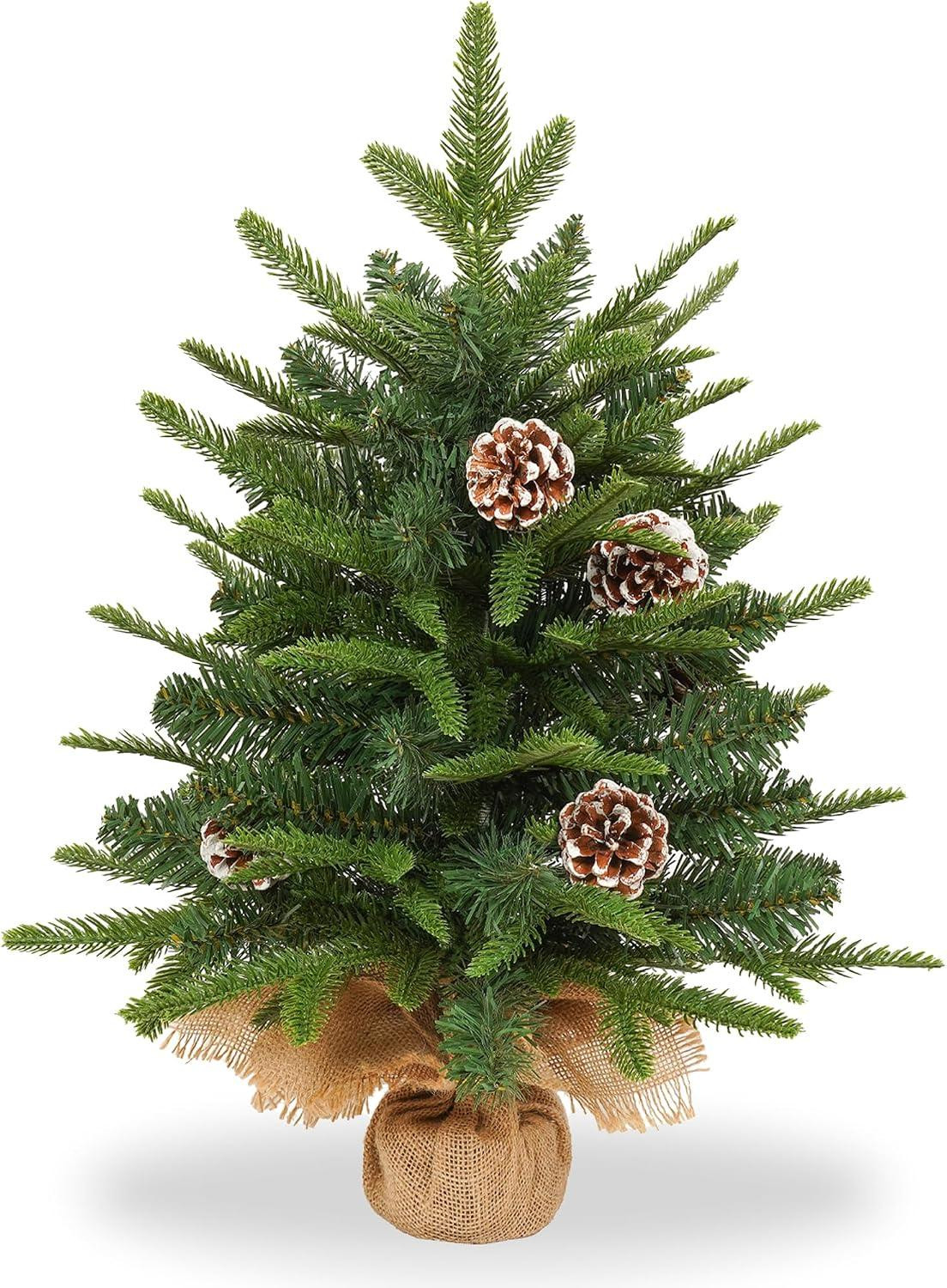 LILIIN Set van 2 mini kunstkerstbomen met LED-verlichting, 60 cm, PVC & PE