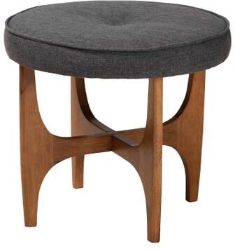 Theo Japandi Dark Grey Fabric And Walnut Brown Finished Wood Ottoman Footstool by Baxton Studio in Dark Grey Walnut Brown