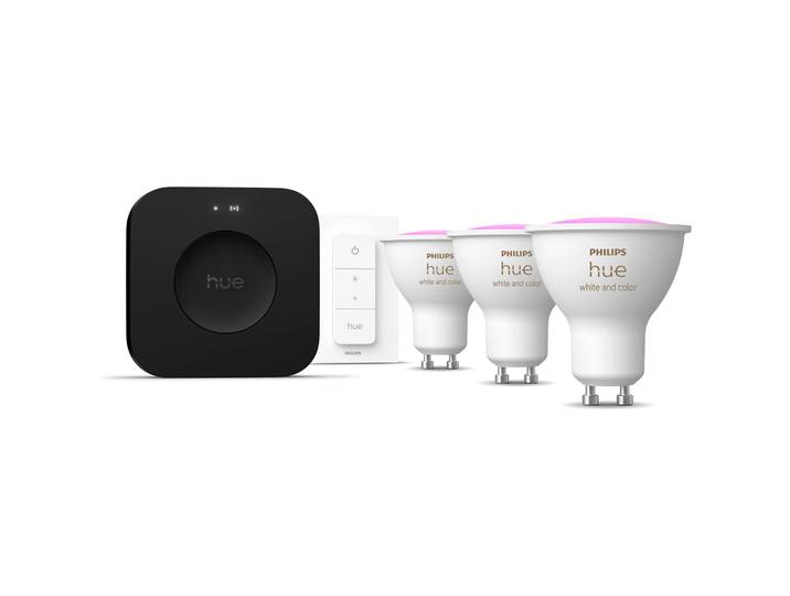 Philips Hue Starter-Set: 3 E27-Lampen + Smart Button + Hue Bridge Pro - Farbe: weiss - LED - Material: Kunststoff