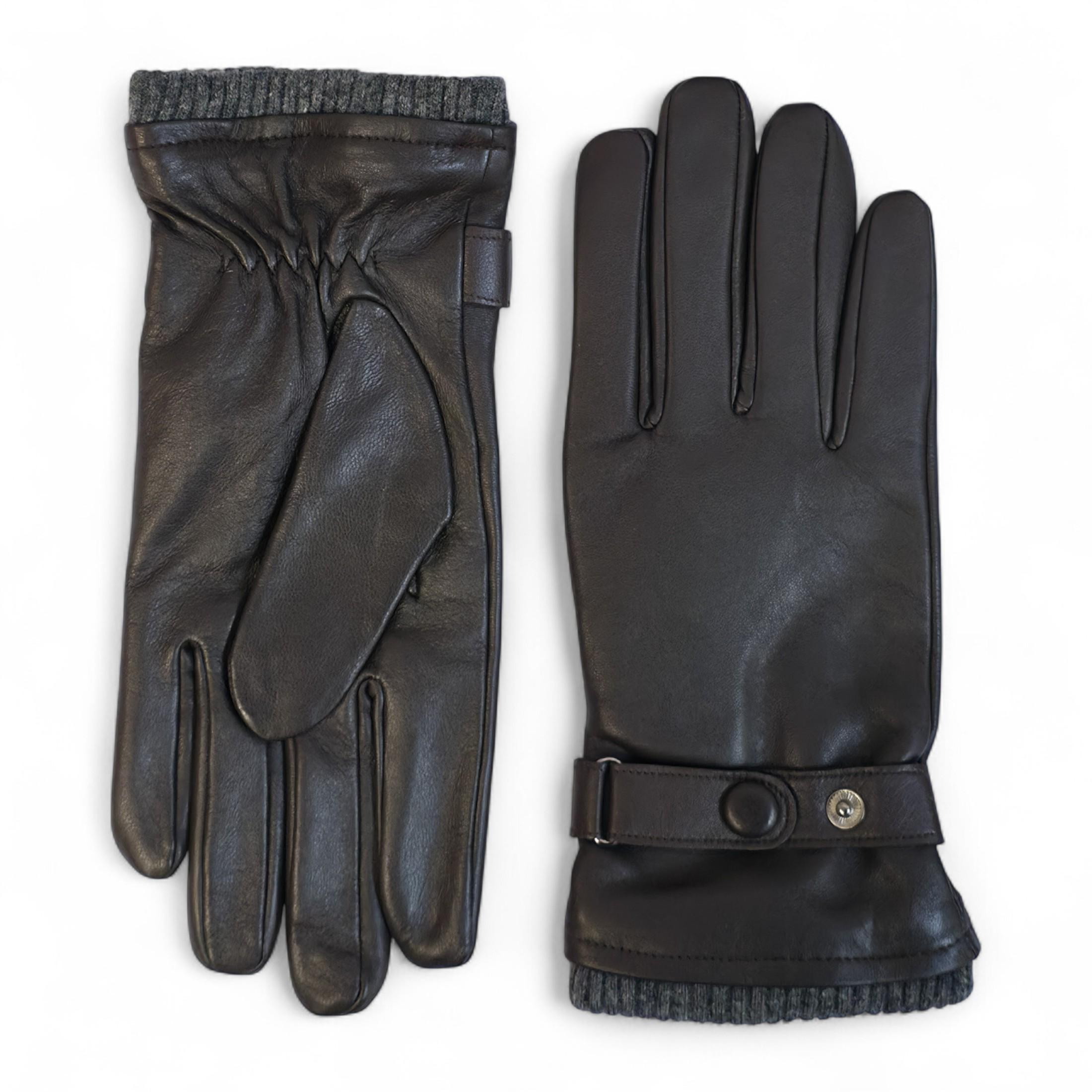 Herrenhandschuhe aus braunem italienischem Leder mit warmem Wollfutter, ideal für Winter, Radfahren, Autofahren und Freizeit.