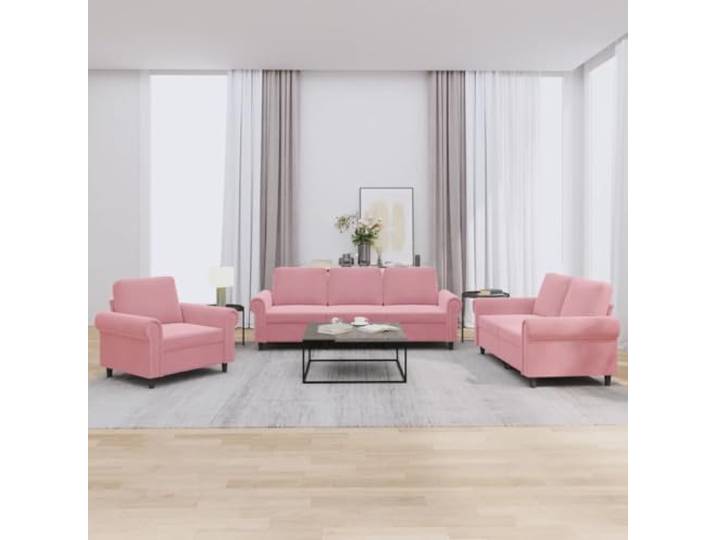 ZQQLVOO 3-TLG. Sofagarnitur Rosa Samt mit Kissen Weicher Samtbezug, stabiles Sperrholz-Metall-Gestell, dick gepolsterte Sitze, max. 110 kg pro Sitz