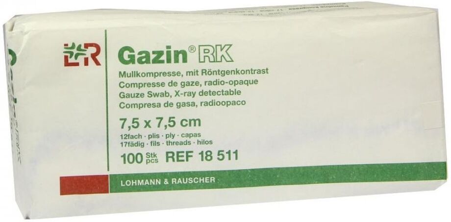 Gazin Kompressen 7,5x7,5cm 12fach unsteril mit RK
