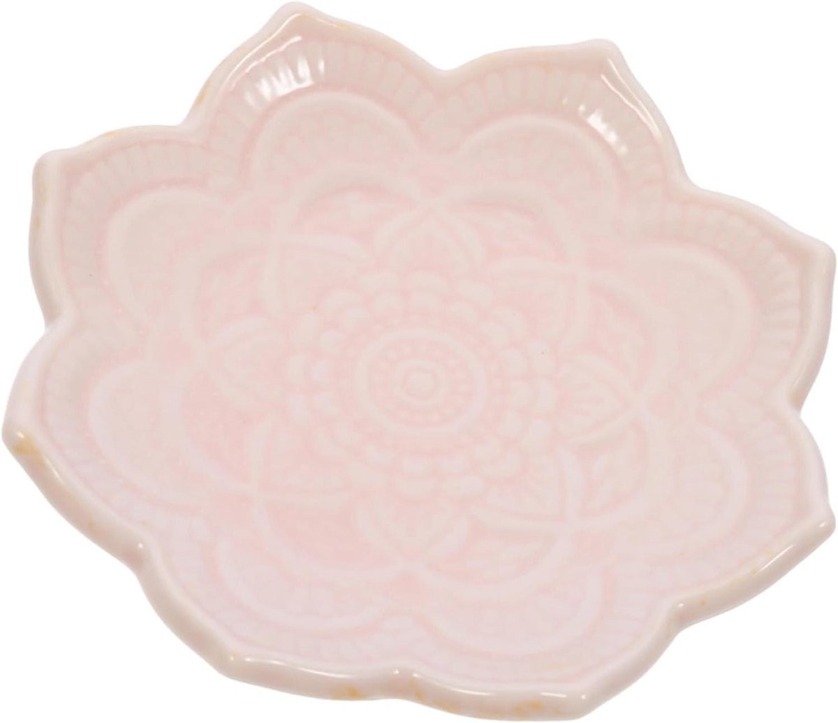 Set van 4 decoratieve sieraden dienbladen met bloemenmotief, Roze, Diameter: 10 cm