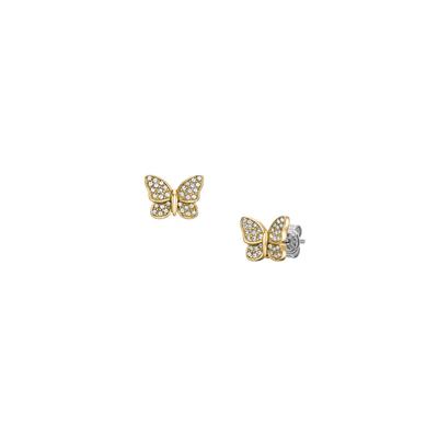 Paar Ohrstecker FOSSIL "Schmuck Geschenk Edelstahl SUTTON Schmetterling", gold (gelbgoldfarben, edelstahlfarben, kristallweiß, kristallweiß), Ohrringe, Damen, Edelstahl, mit Glasstein