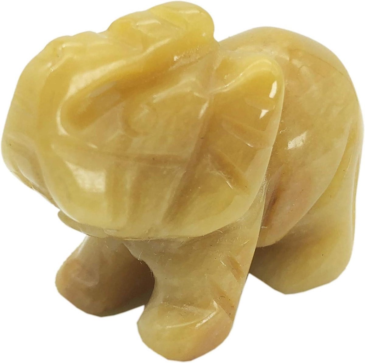 Gele Jade Olifant - Handgesneden Kristal Steen Beeldje - Feng Shui Decoratie - Geel