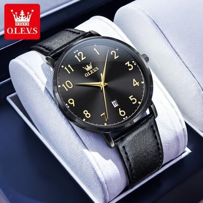 Trendy Discount Goods Top Brand OLEVS Men Fashion Quartz Watch, Digital Dial Waterproof Watch For Men, Auto Date Wristwatch Minimalist Style pd all Black