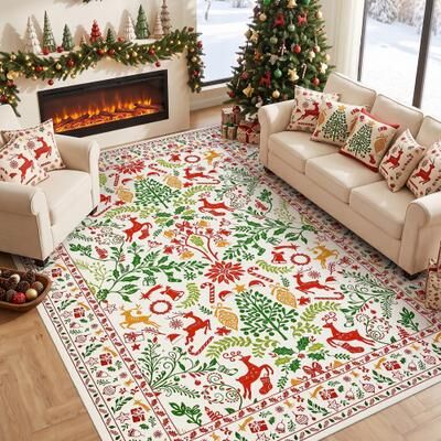 Garvee Washable Christmas Themed Holidays Winter Area Rug