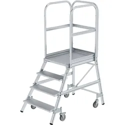 Munk Podesttreppe einseitig begehbar mit Federrollen Aluminium geriffelt - 050104