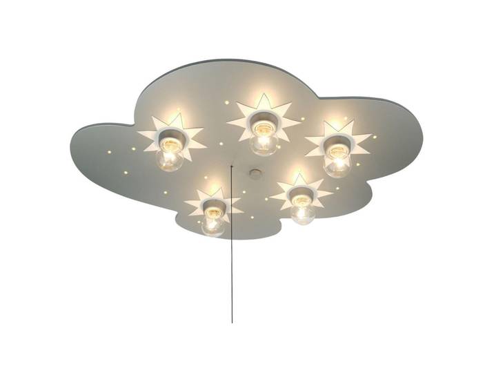Niermann Kinderdeckenleuchte Wölkchen, Silberfarben, Holz, Kunststoff, 45x7x60 cm, getrennt schaltbar, 3 Helligkeitsstufen, Zugschalter, Lampen & Leuchten, Innenbeleuchtung, Kinderzimmerlampen, Kinderdeckenleuchten