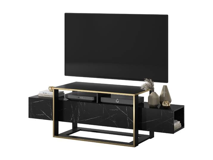 TV-Schrank Excelsum 160 cm schwarzer Marmor mit abschließbarem