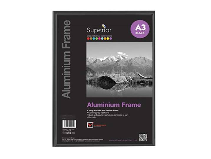 SECO A3-fotolijst van geborsteld aluminium met plexiglas veiligheidsglas, magnetisch, perfect voor thuis/kantoor, 18 mm framerand, zwart