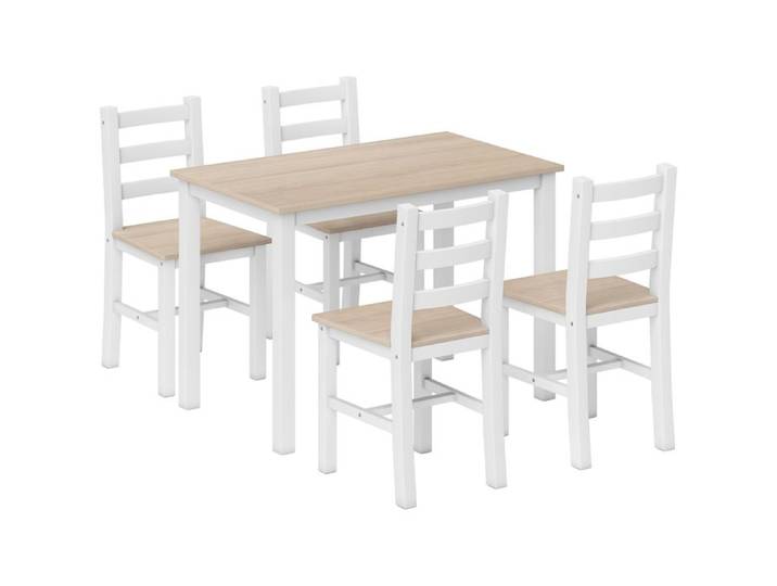 YWJ Salle Manger 5 Pièces 4 Personnes Table Chaises Bois Massif Naturel/Blanc Campagne