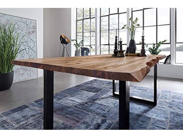 SAM Esstisch Baumkante, 180x90 cm, NOAH, Akazie, Natur, U-Gestell schwarz