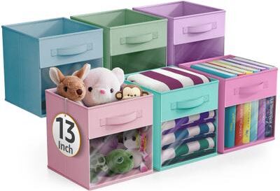 Sorbus Storage Bins with Clear Window - 6-Pack Foldable Baskets - 13 x 13 x 13 in storage cubes
