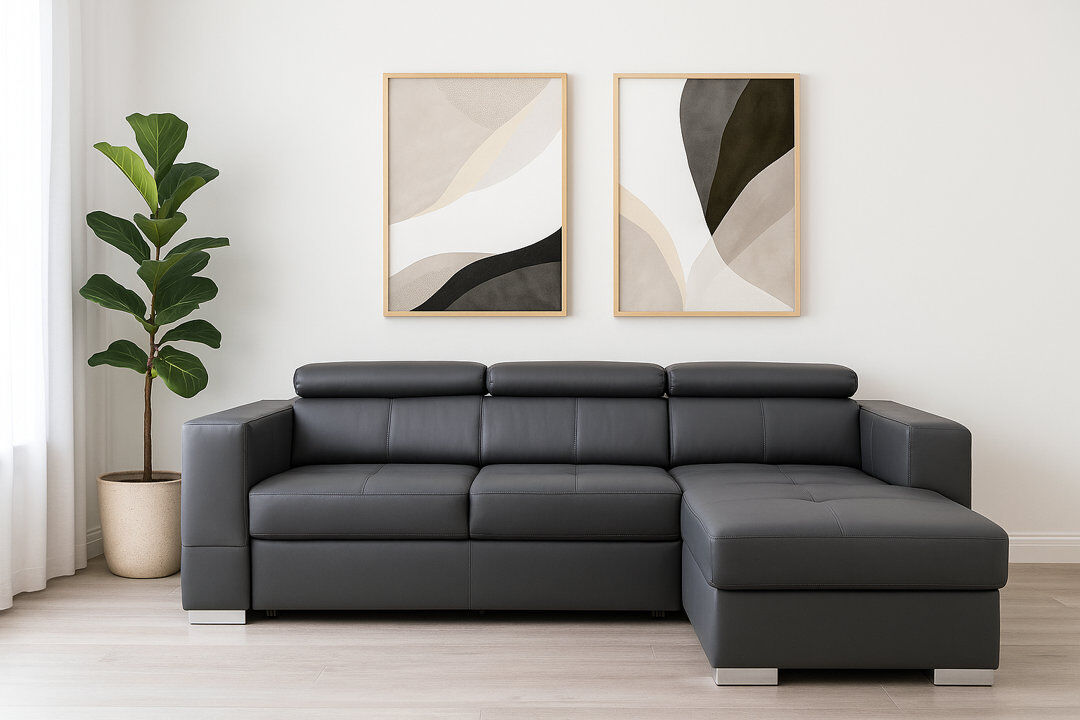 Brayden Studio Aana Faux Leather Corner Sofa Bed Gray 92cm H X 275cm W X 165cm D