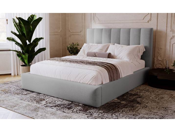 Designer Polsterbett Lunera in Samt mit Stauraum - 120x200 - Hellgrau - Luxusbetten24