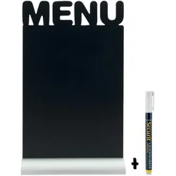 Securit® Tischtafeltafel - Silhouette Menü - Aluminium Sockel - Kreidestift inklusive