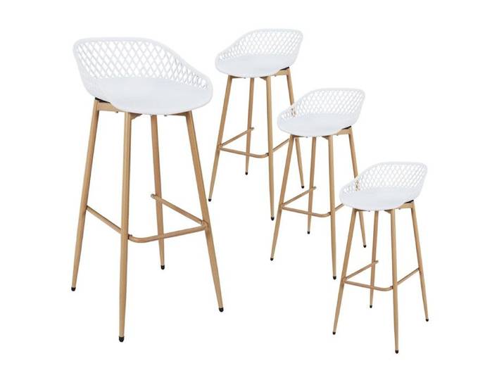 TRESSIE - Lot de 4 Tabourets Blancs Pieds Effet Bois Verni