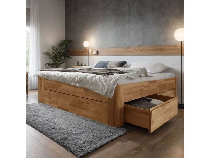Bett Zarbo Komfort Kernbuche Massivholz ohne Kopfteil mit Schubkasten 140x200cm Mit höhenverstellbar