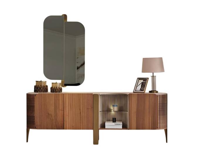 JVmoebel Sideboard Konsoltisch-Set Konsoltisch Spiegel Braun Moderner Stil Holzrahmen Neu (2 St), Made in Europa
