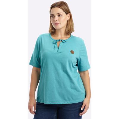 T-Shirt SHEEGO "Halbarmshirt", Damen, Gr. 48/50, ozean, 100% Baumwolle, unifarben, Rundhals, Shirts T-Shirt