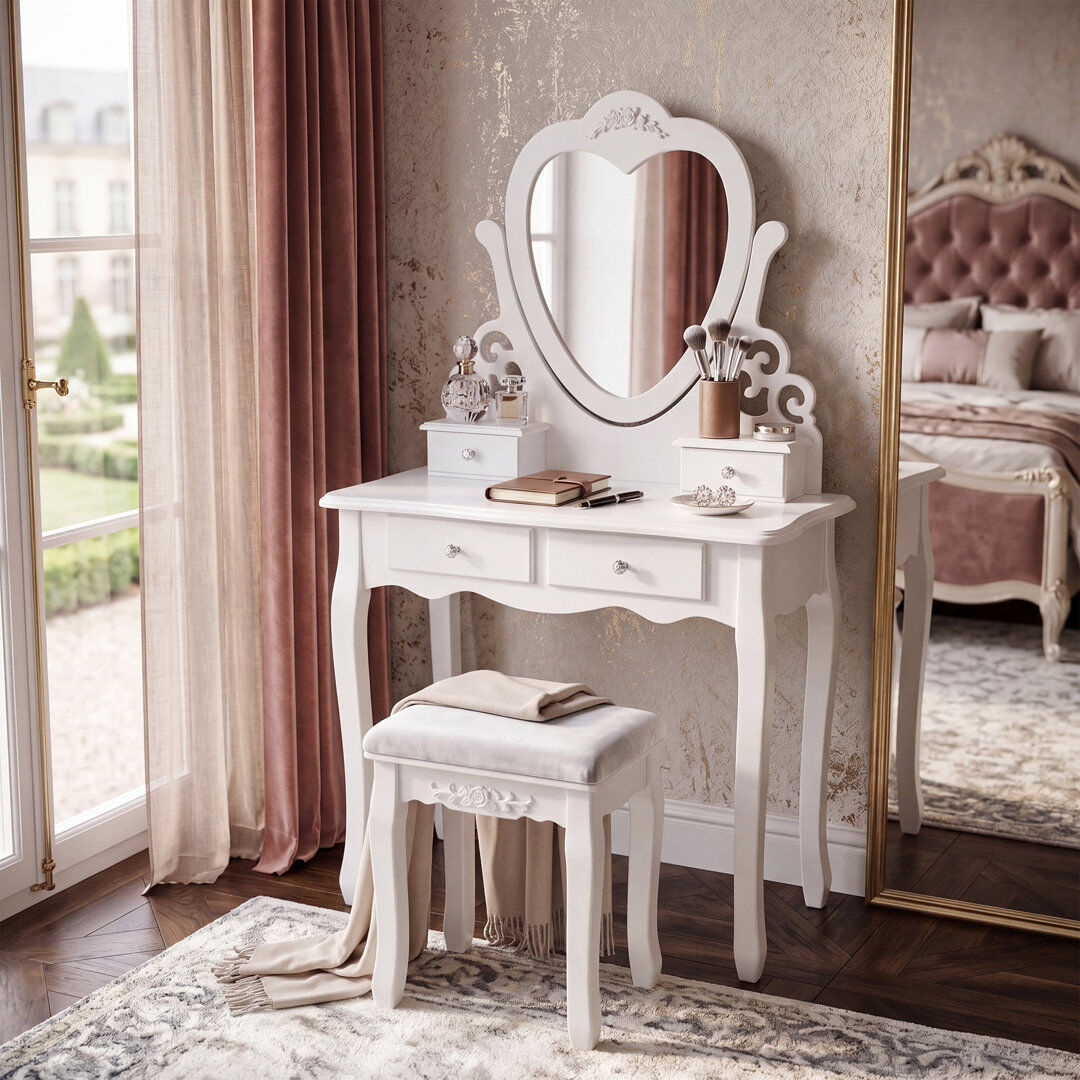 Lark Manor Brenda Dressing Table with Mirror White 138cm H X 74cm W X 40cm D