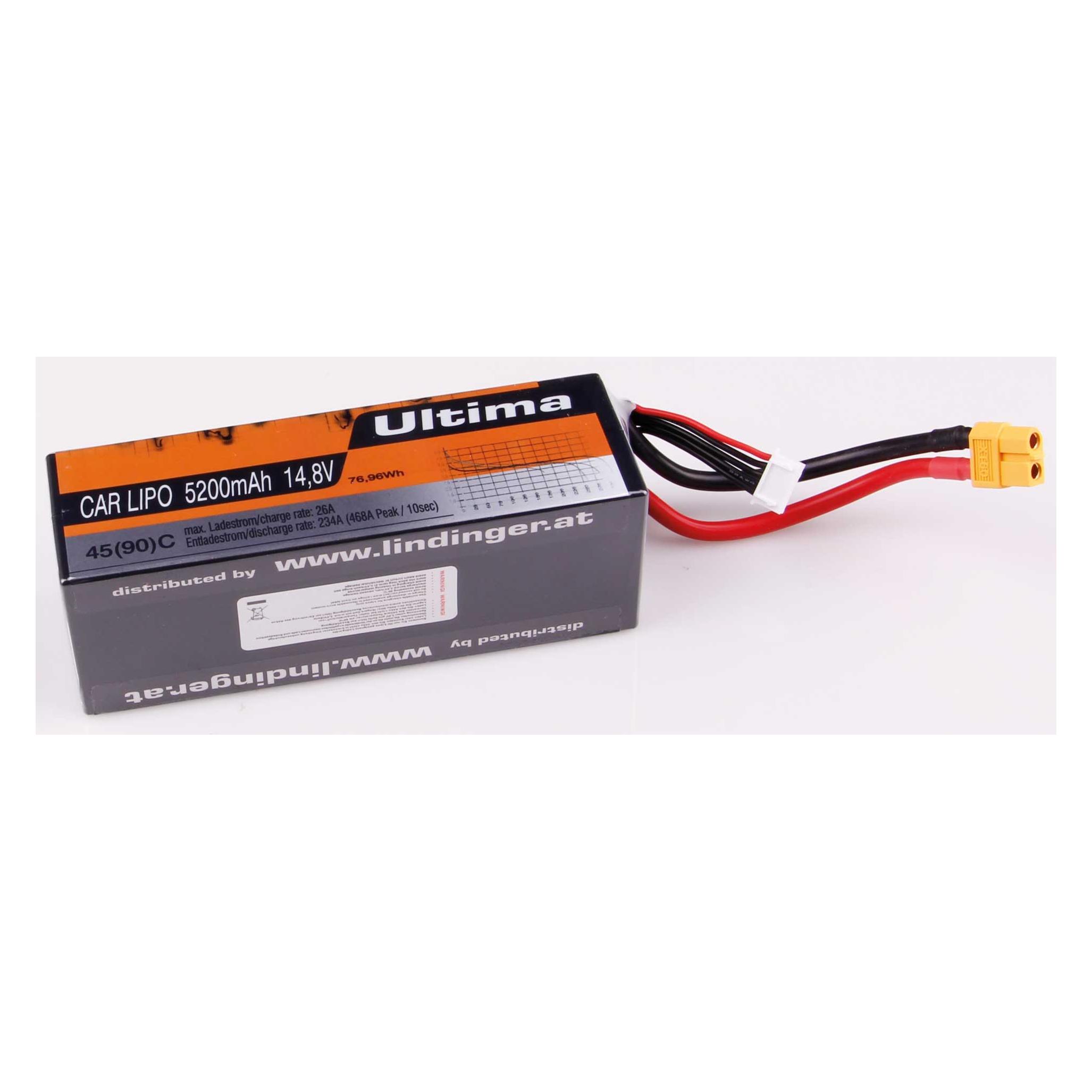 Wellpower lipo akku ultima car 5200 mah / 14,8 volt 4s 45/90c ch5 mit xt-60 stecker (5200 mAh, 14.80 V) (5200/45-4S-XT60)