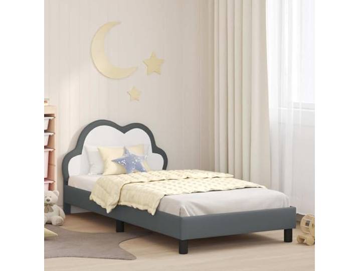 Holzwerkstoff Stabile Konstruktion Schlafzimmer Modernes minimalistisches Kinderbettgestell mit Kopfteil Hellgrau 90x190 cm PU Lattenrost Stauraum Modern Einzelbett Jugendbett