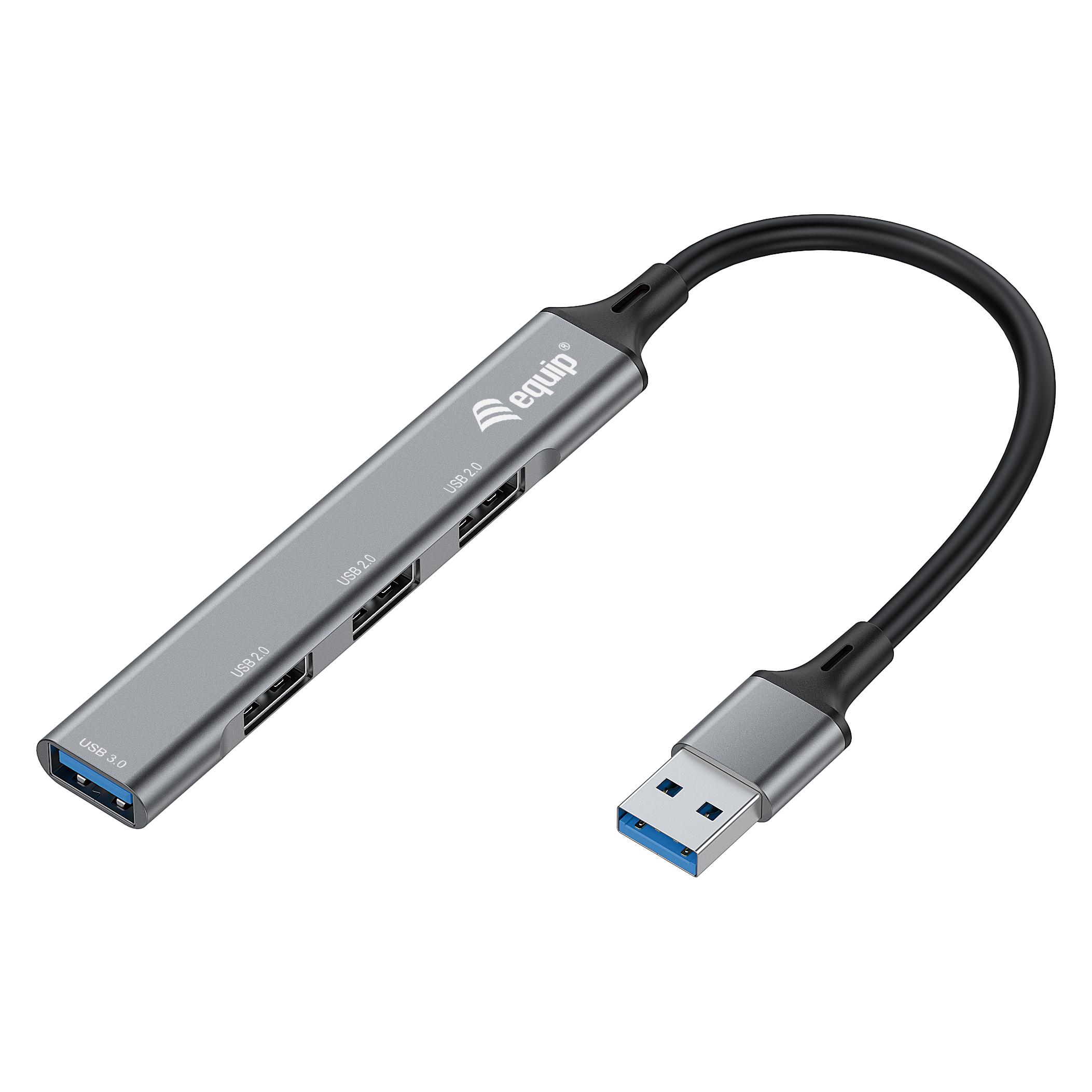 equip USB-Hub 4-Port 3.0 ->1x3.0,3x2.0 o.Charger grau (USB-A, 4 Ports) (128960)