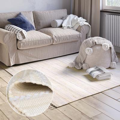 Teppich "Sharon", beige (creme, weiß), B:160cm H:10mm L:230cm, Baumwolle, Polyester, MYFLAIR MÖBEL & ACCESSOIRES, Teppiche, Teppich, Flachgewebe, Fleckerl, 90% Baumwolle, handgewebt, mit Fransen