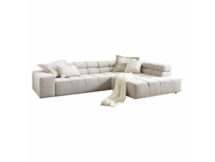 Candy Careno Ecksofa Cord oder Velours - Feincord silver - rechts manuelle Kopfteilverstellung Modern