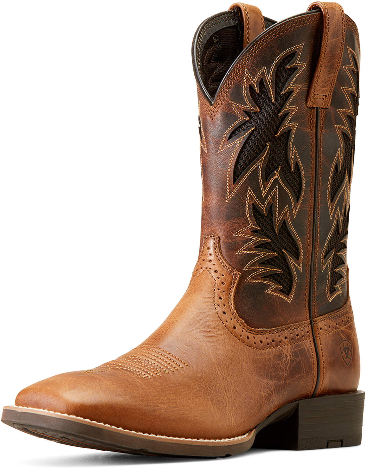 Men's Sport Cool VentTEK Wide Square Toe Cowboy Boots in Dark Tan Two Tone Tan, Size: 9 EE by Ariat