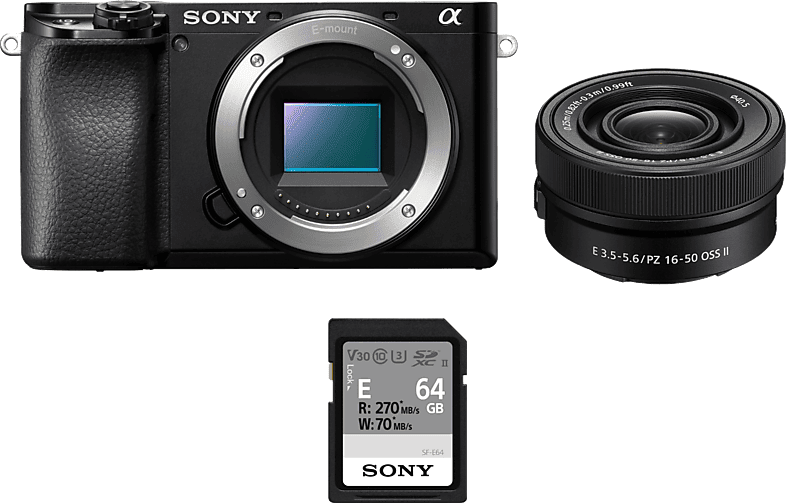 Cámara EVIL - Sony Kit Alpha 6100 (ILCE6100L) + Objetivo SELP16502 Tarjeta SD 64GB, 24.2MP, Wi-Fi