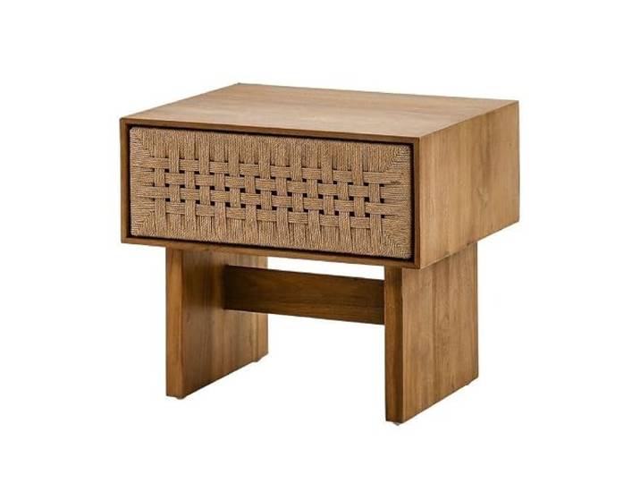 Bettschrank aus nordischem Holz, Nachttisch mit gewebter Schublade Handgewebte Schubladenfront, Massivholzrahmen für Schlafzimmer (A)