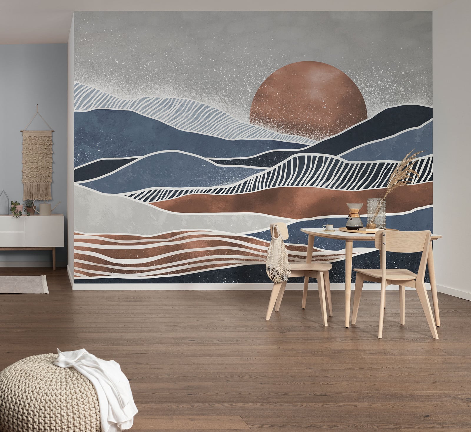 home24 Fotobehang Shades of Greece Modern Abstract Mural, Multicolour en Blau, Breedte: 350 cm, Hoogte: 250 cm