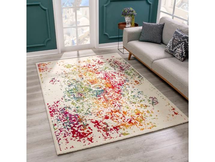 Teppich SANAT Vintage 1607 Gr. 6, bunt (weiß, bunt), B:200cm H:13mm L:290cm, Kunstfaser, Teppiche, Teppich, Wohnzimmer, Kurzflor, Vintage Look, Retro