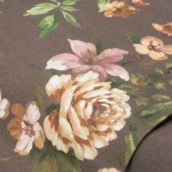 Dekostoff Aquarell-Blumen "Lorena", braun-color