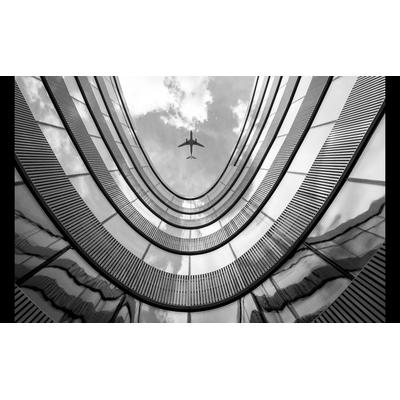 Fototapete PAPERMOON "Flugzeug über Gebäude", bunt, B:2,5m L:1,86m, Vlies, Tapeten