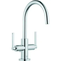KLUDI NOVA FONTE PURISTIC Waschtischarmatur, Einlochmontage, Flügelgriffe, schwenkbar, mit Ablaufgarnitur, 201180515, Farbe: Chrom