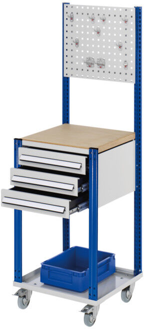 Kappes Mobile Arbeitsstation RAL 7035/5010 B500 mm 3 Schubladen Lochplatte (5301.00.2316)