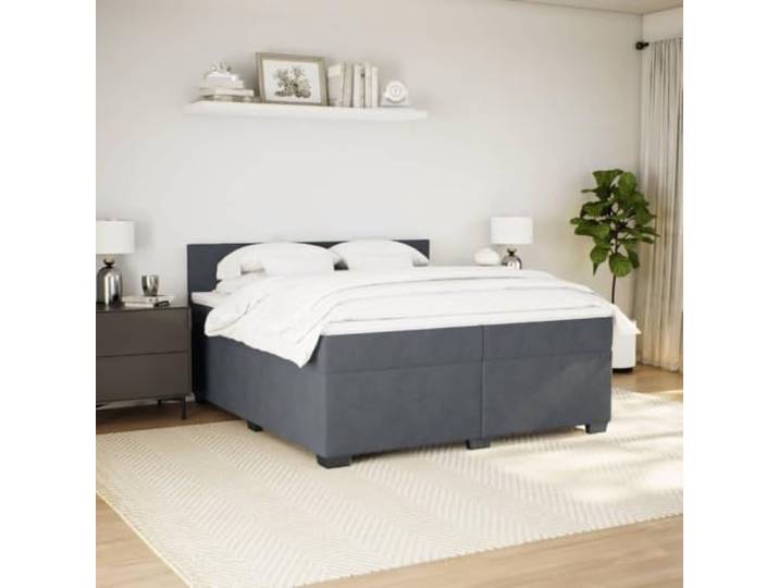 KTHLBRH Boxspringbett für Doppelbett, 200 x 200 cm, Dunkelgrau Verstellbares Kopfteil, Taschenfederkernmatratzen, waschbarer Matratzenbezug, Latten im Lieferumfang enthalten