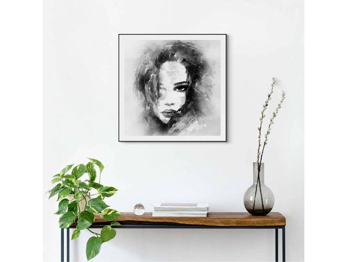 Tableau déco Femme abstraite Impression dans cadre en bois Noir 50 x 50 x 1cm