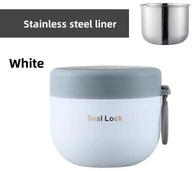 Inspired Finds 600ML Stainless Steel Lunch Bowl Microwave Safe Soup Noodle Container With Lid white