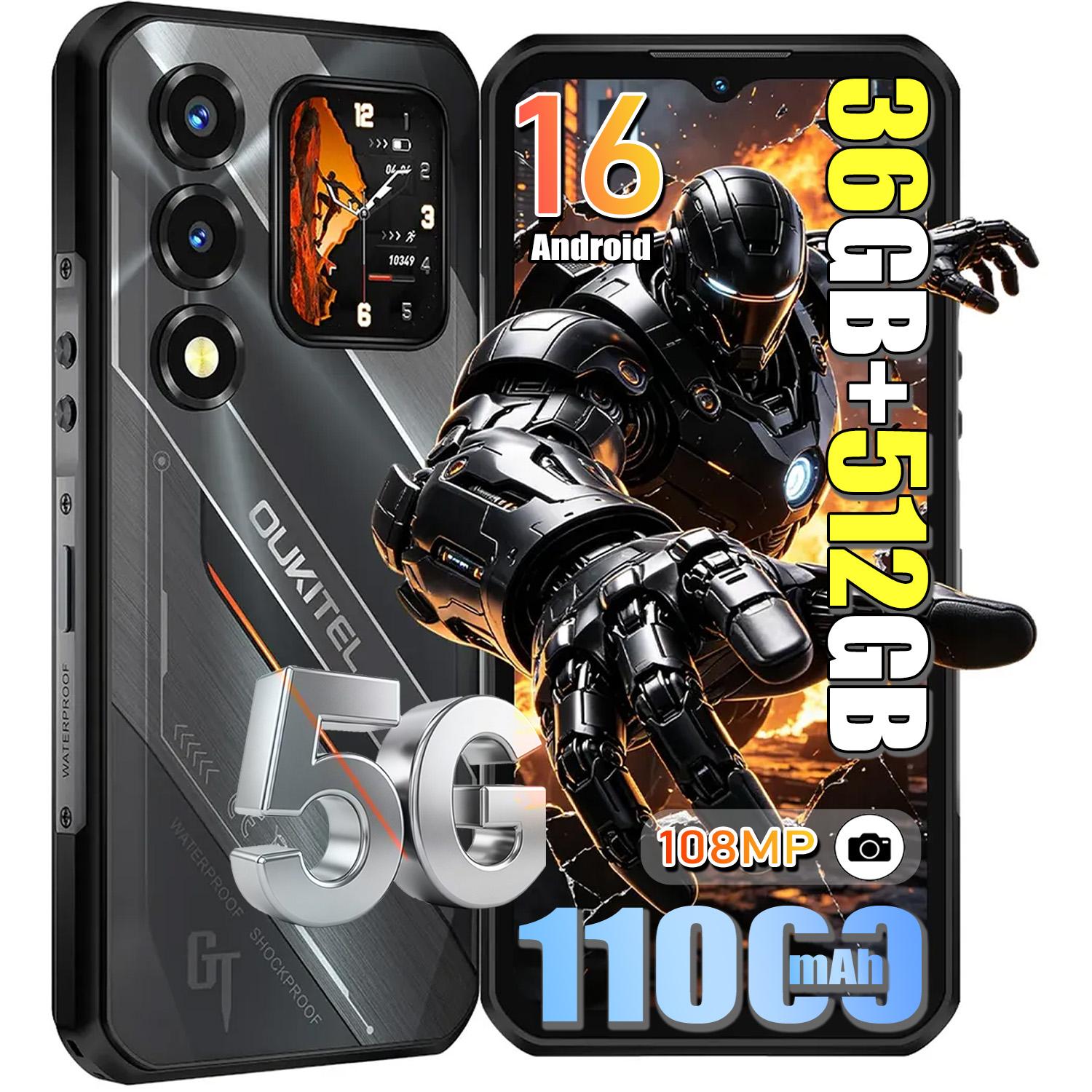 OUKITEL WP66 5G Handy Outdoor Smartphone Ohne Vertrag,11000mAh/33W 6,6'' FHD+ 120Hz+ 1,81'', Dimensity 7025 36+512GB 108MP IP68 Android 16 NFC,Schwarz